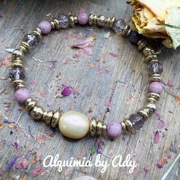 Rhodonite beaded bracelet/ heart chakra healing crystal - Picture 1 of 7